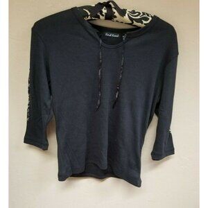 New Red Paint Womens Medium 3/4 Sleeve Keyhole Embroidered Top Blouse Black